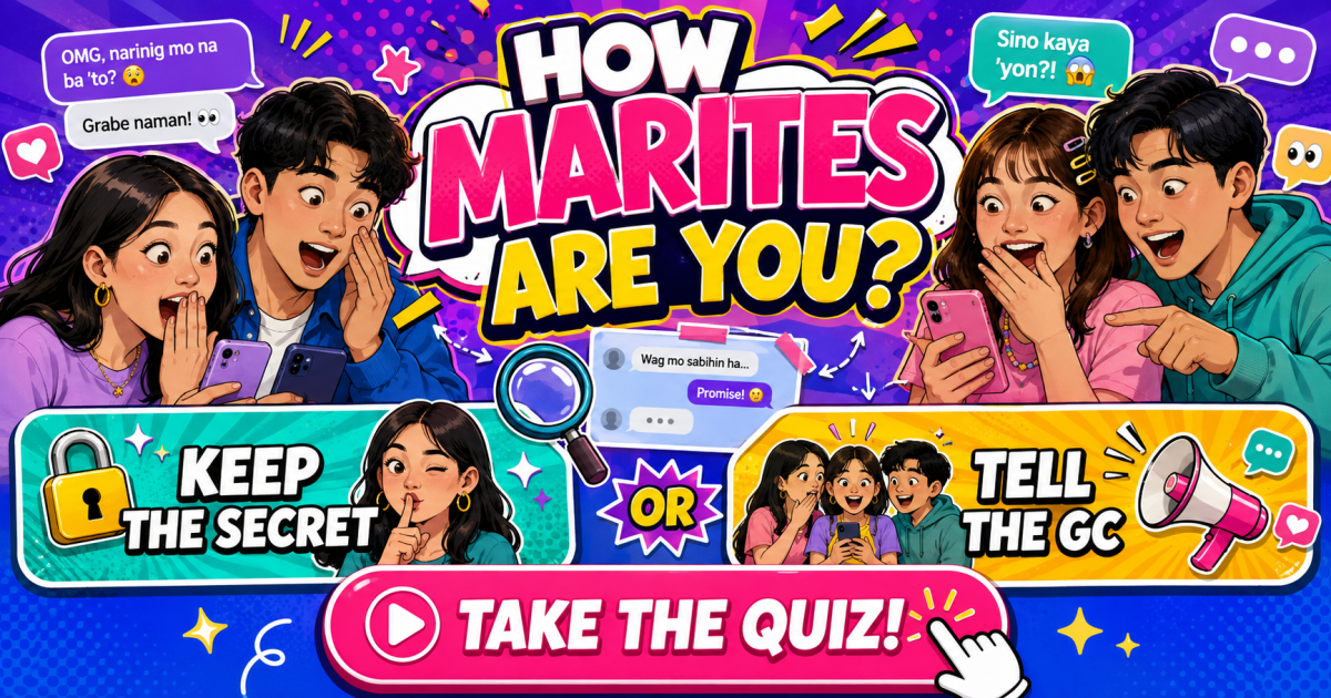 How Marites Are You interactive game poster with two choices and a take the quiz button