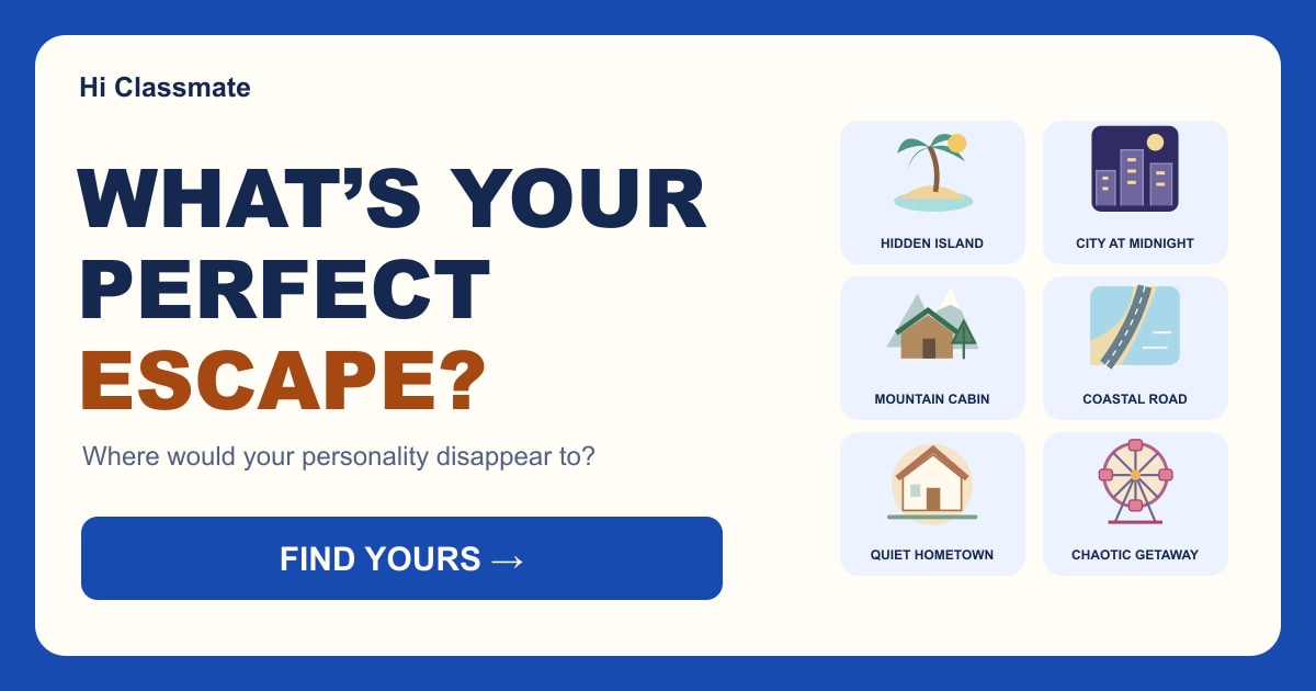 Six escape styles: island, midnight city, mountain cabin, coastal road, hometown and chaotic getaway