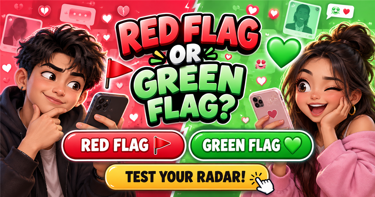 Red Flag or Green Flag game poster with two large choice buttons